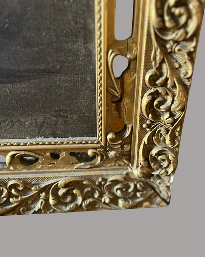 Gorgeous Large Signed Moody Floral Still Life - Fine Oil On Canvas/Elegant Pierced Wood Original Frame With Brass Name Plaque