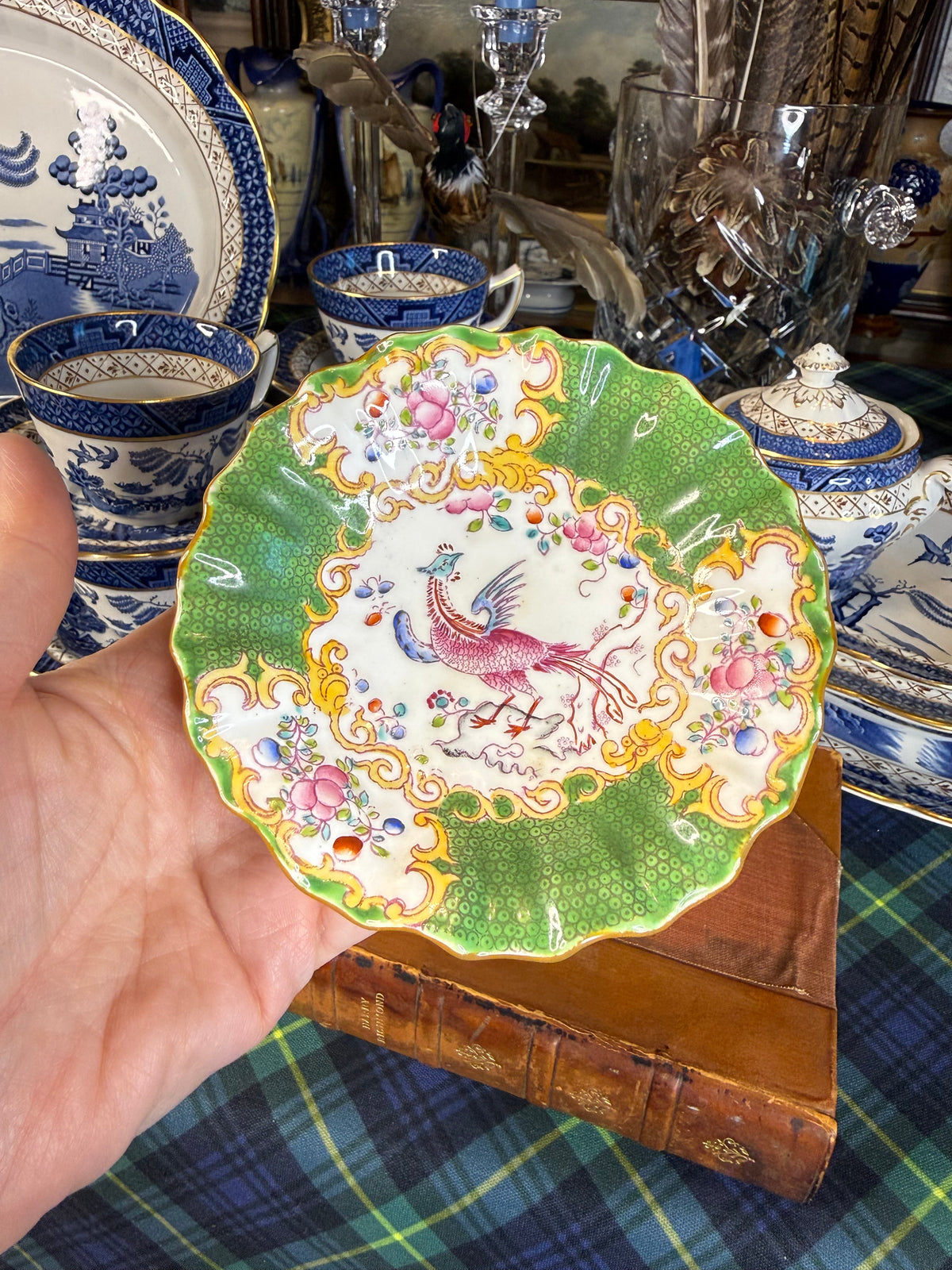 Rare Antique Minton Cockatrice Green Pedestal Compote | Miniature Tazza | Pheasant Bird | 4.5” | England