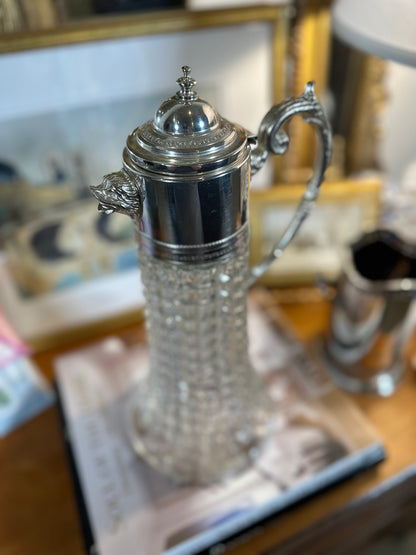Vintage Silver-Plate & Cut Crystal Claret Jug (Mid-20th Century), 14"