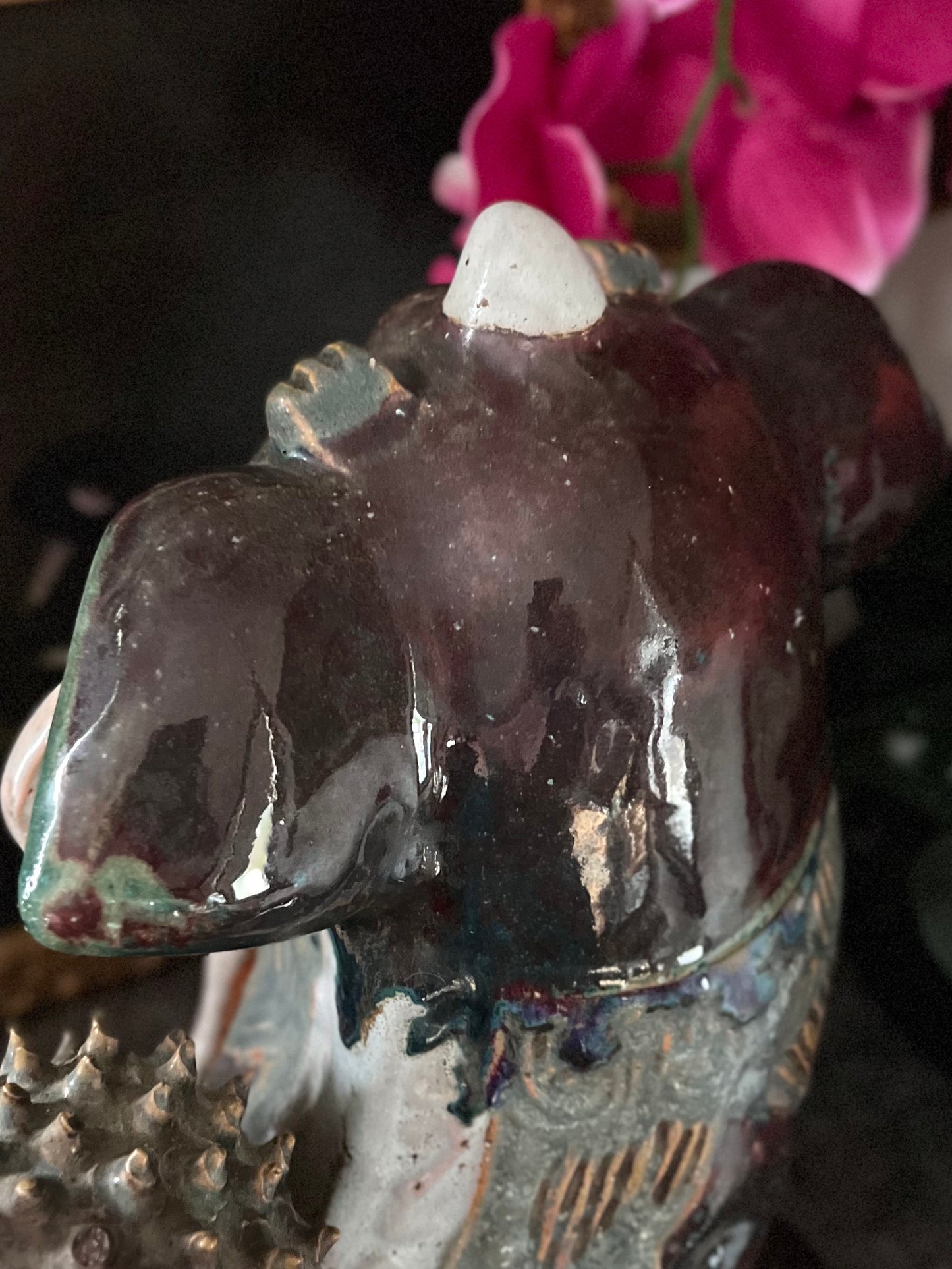 Live 7/7 Substantial Antique Chinese ShiShi Guardian Lion | Glazed Pottery Temple Figure