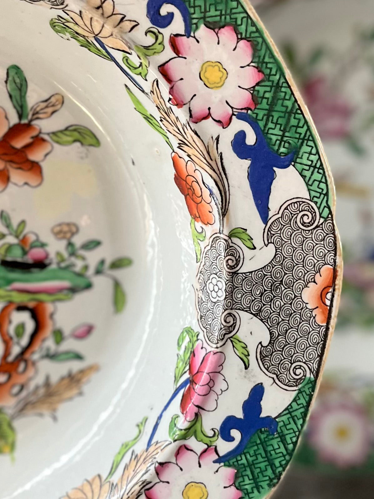 Live 09/20 Antique Mason’s Patent Ironstone China – Set of Four Georgian Plates, Table & Flower Pot Pattern, c.1818