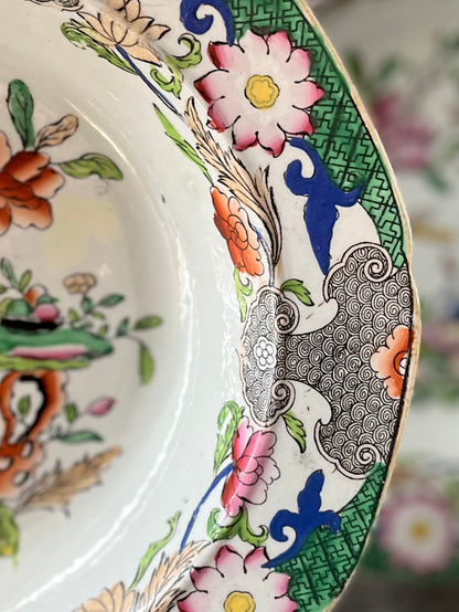 Live 09/20 Antique Mason’s Patent Ironstone China – Set of Four Georgian Plates, Table & Flower Pot Pattern, c.1818