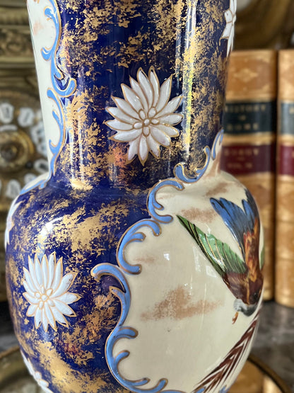 RESERVED - THERESA - Live 09/01 Antique English Aesthetic Movement Cobalt & Gilt Vase | Raised Bird, Dragonfly & Gilt-Sponge Decoration Circa 1870-1895
