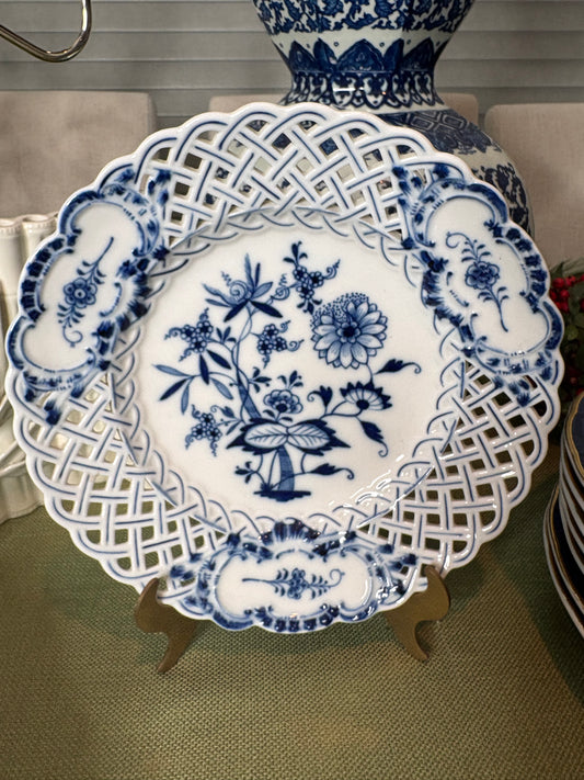 Meissen Reticulated Blue Onion Plate