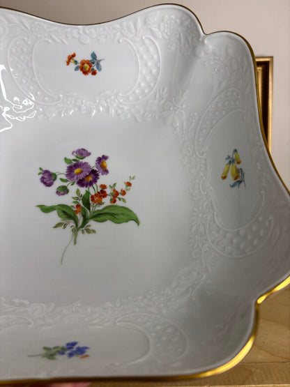 Lovely Meissen floral bowl with gold rim and embossed designs!
