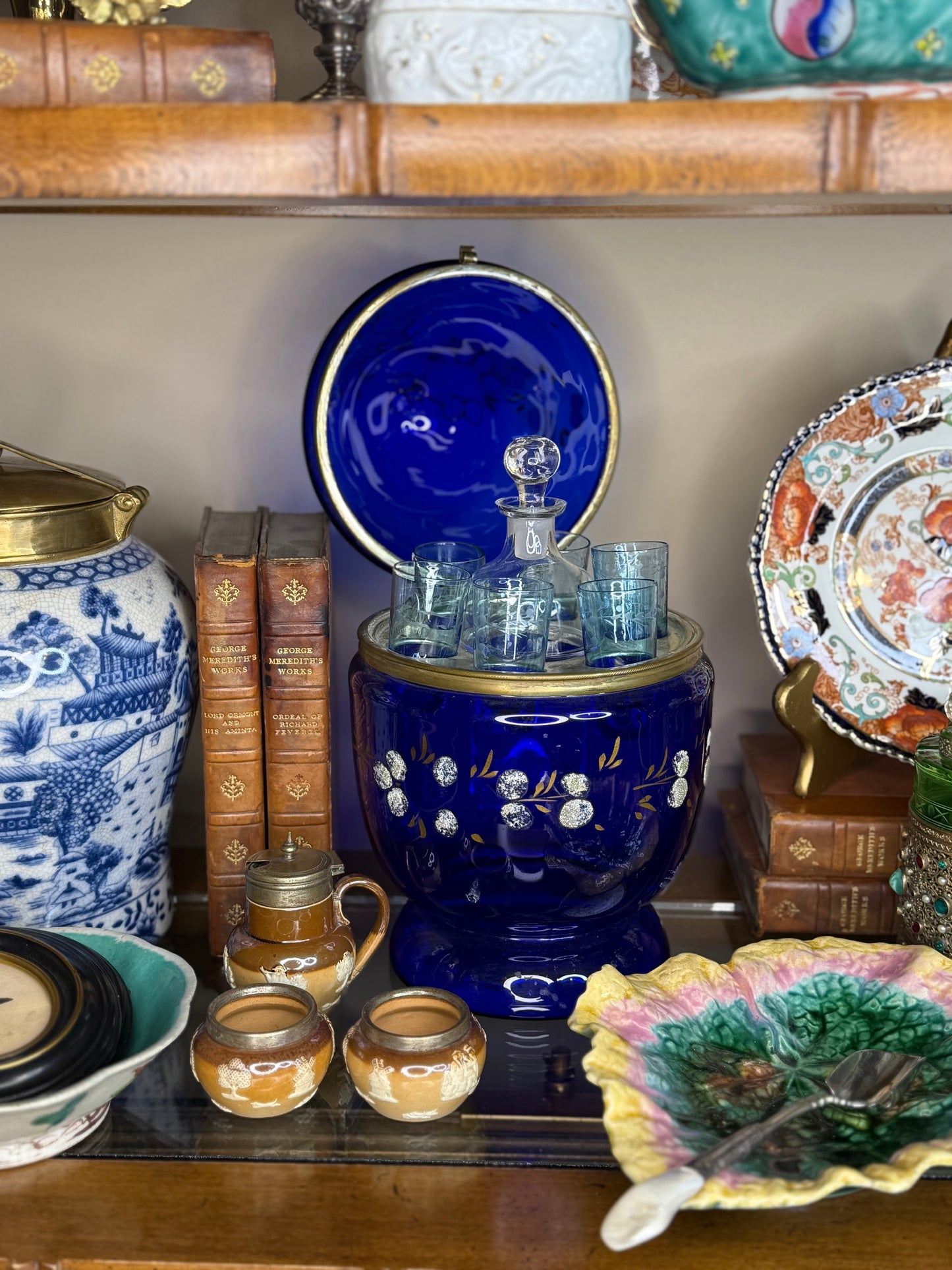 Antique Doulton Lambeth Stoneware Condiment Set – Mustard Pot and Salts, c.1890, Stapled