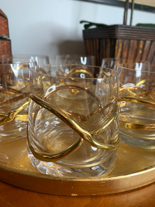 Set (6) Anthropologie Gold Glimmer wrapped Double Old Fashioned