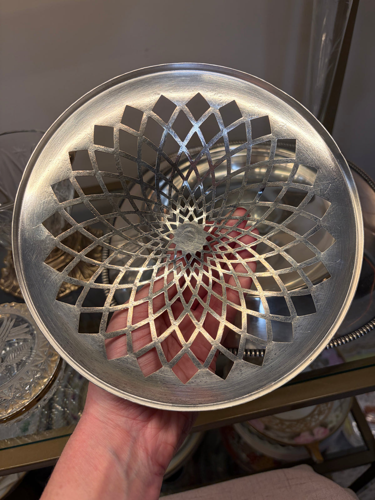 Lovely silver Rockford and Co. flower frog display!