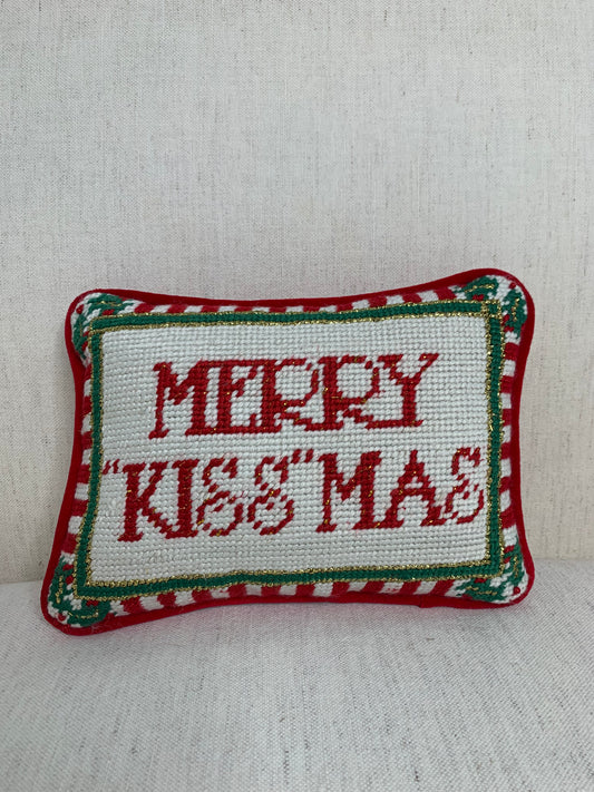 Merry "Kiss" mas Needlepoint pillow