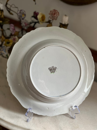 Live 09/29 Antique English Staffordshire Chinoiserie Plate, Underglaze Apple Green, Bird & Peony, Crown Mark Pattern 258, c. 1830–1850