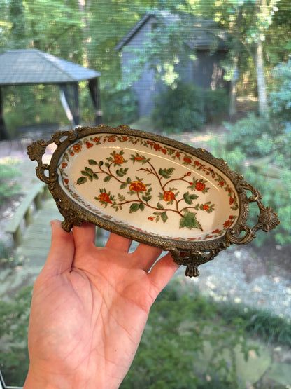 Gorgeous bronze footed floral dish!