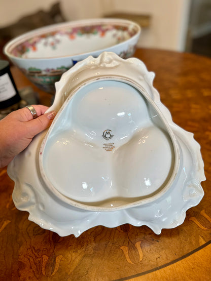 Vintage French Porcelaines de Couleuvre Limoges Three-Section Handled Tray