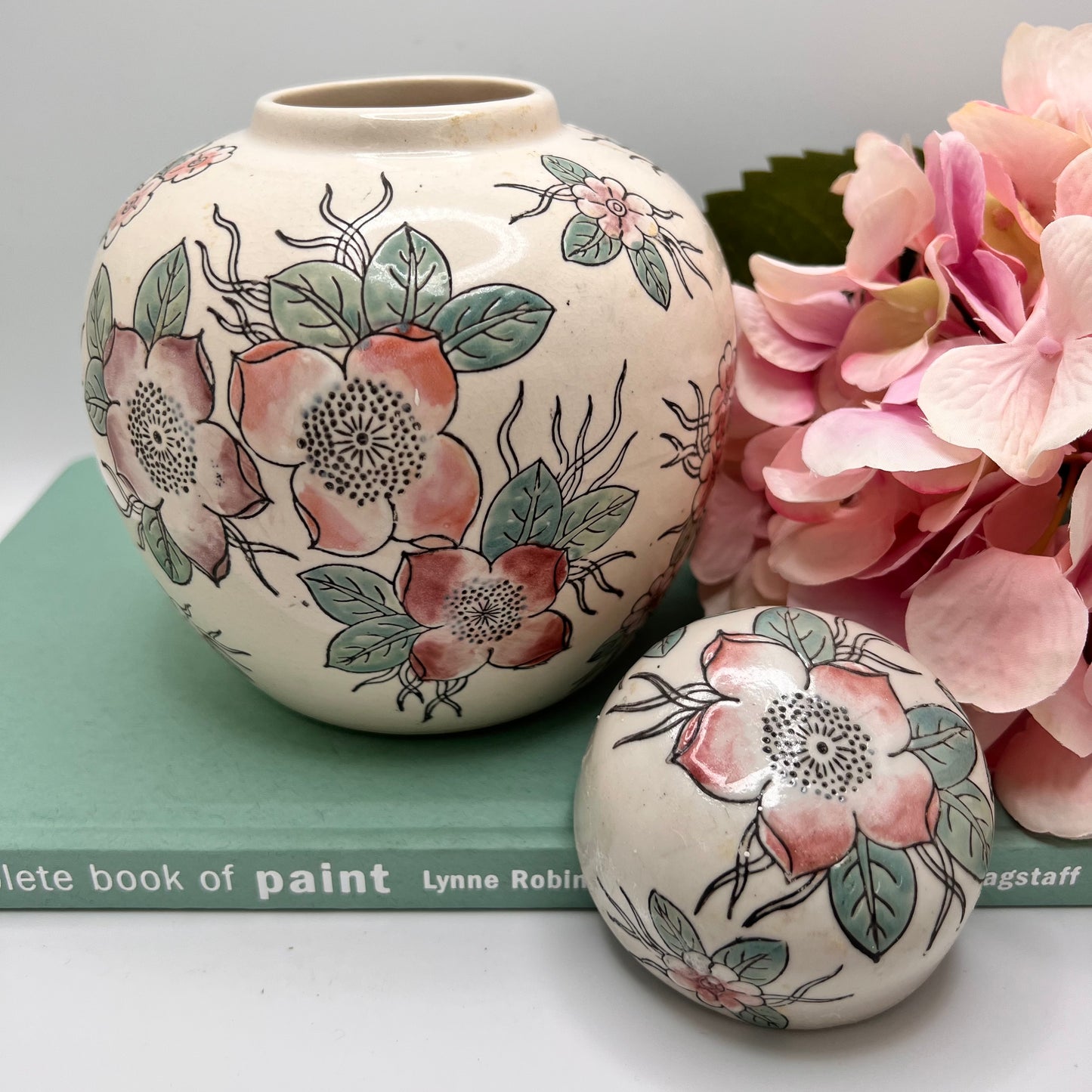 Small Floral Enameled Chinoiserie Ginger Jar