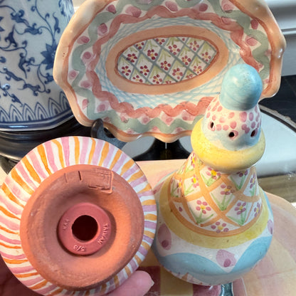 Vintage Painted glass  MacKenzie-Childs salt & pepper set