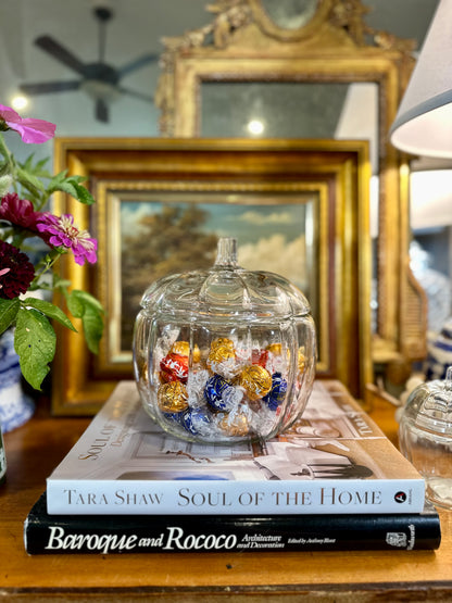 Vintage Glass Figural Pumpkin Candy Bowl w/Lid by Anchor Hocking, Made in USA, 7"