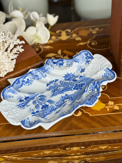 Antique Mason’s Ironstone Shell-Form Dish – Blue & White, c. 1890, 10” Long