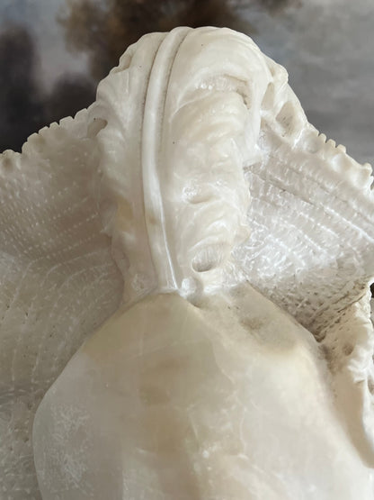 Whisper of Lace — Intricate Detailed Victorian Alabaster Lady Bust on Marble Plinth Circa 1880-1910 - 15”