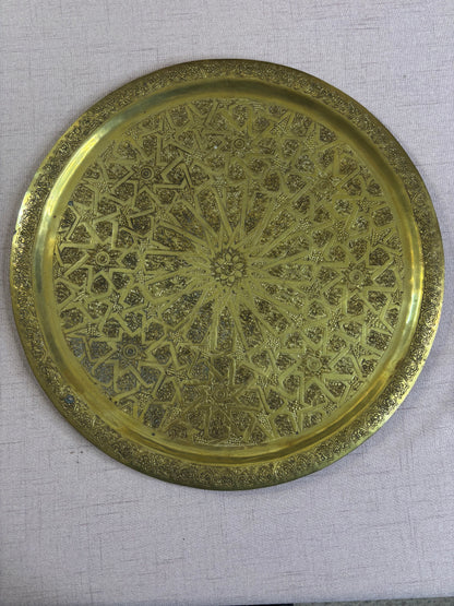Gorgeous large ornate etched brass tray!