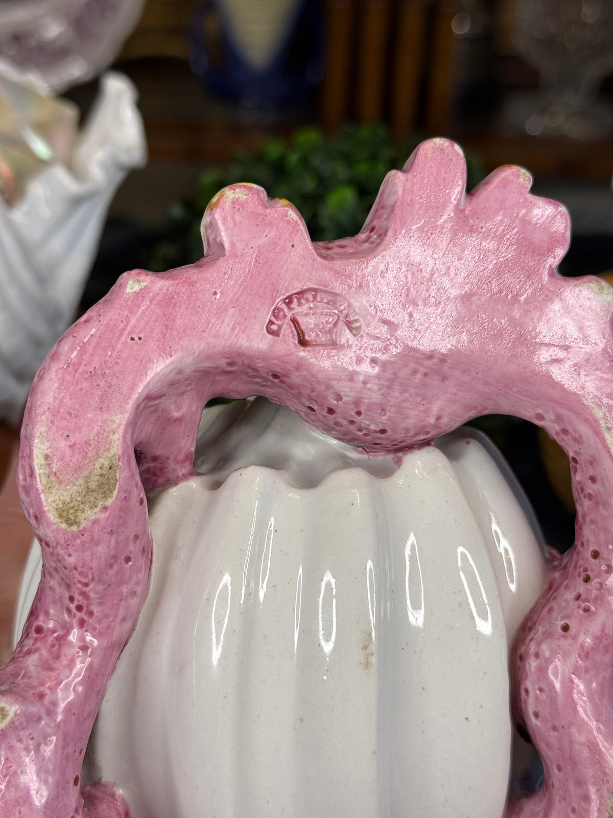 Antique 1860’s Copeland Majolica Conch Shell & Pink Coral Spoon Warmer | Victorian England