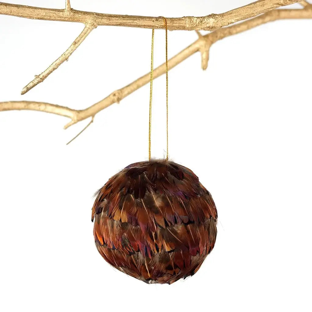 Handmade Natural Ringneck Pheasant Feather Ornament | Brown Plumage | 3” | Fall & Christmas Décor