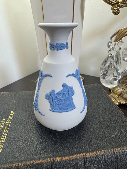 Wedgwood white and blue bud vase 5”