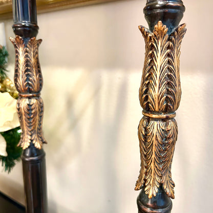 Stunning Statuesque pair of vintage gold gild & Ebony Buffet lamps 33 in