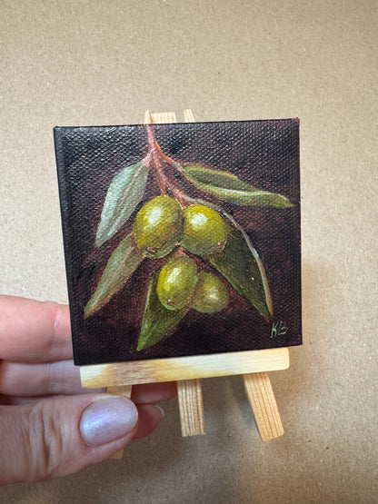 Live 06/19 mini art olives original oil paintings on stretched canvas 3x3”