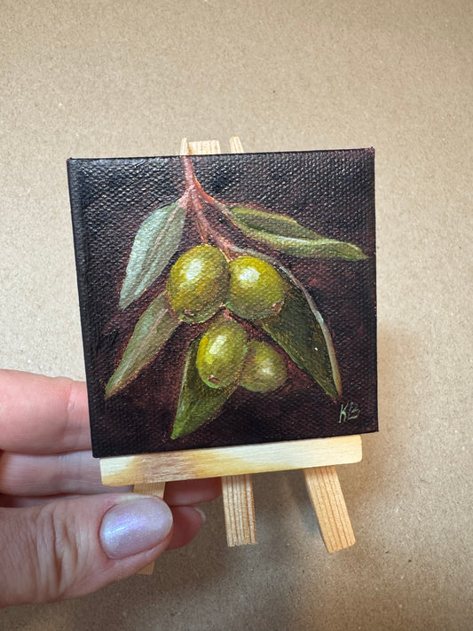 Live 06/19 mini art olives original oil paintings on stretched canvas 3x3”