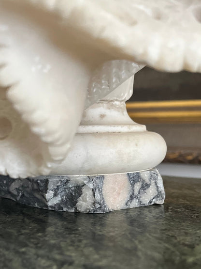 Whisper of Lace — Intricate Detailed Victorian Alabaster Lady Bust on Marble Plinth Circa 1880-1910 - 15”