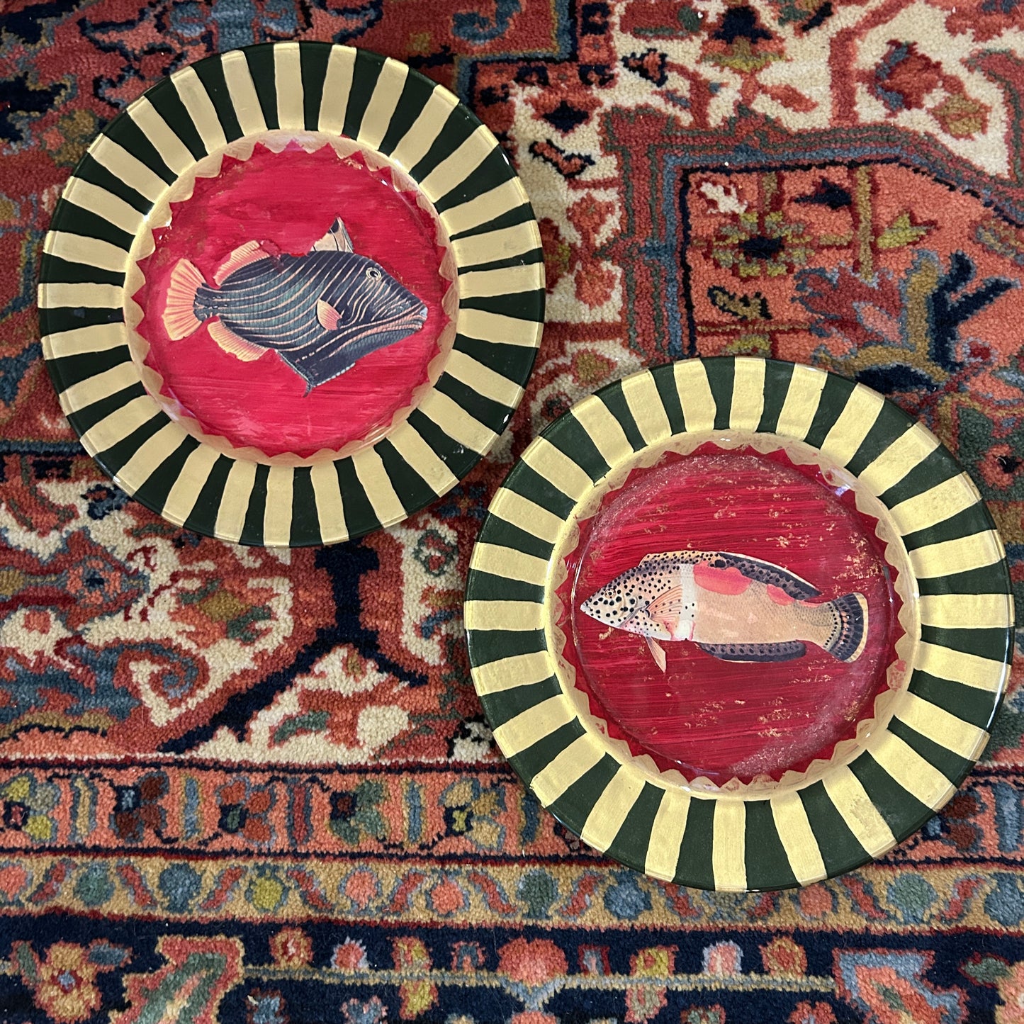 Set of 2 hand painted designer fish plates by artist J Mc quire 1996