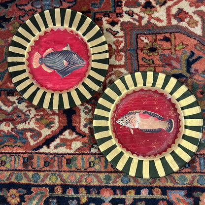 Set of 2 hand painted designer fish plates by artist J Mc quire 1996