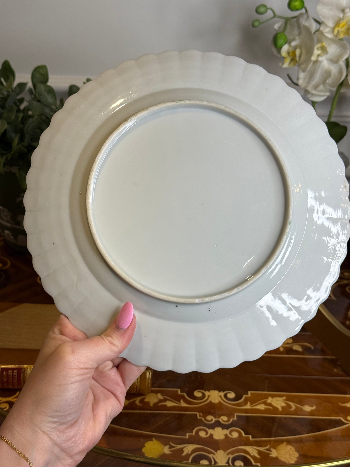 RESERVED - CASEY - Antique Pair of Chinese Famille Verte Fluted Plates | Hand-Painted Porcelain | 10” Diameter | #DA4525