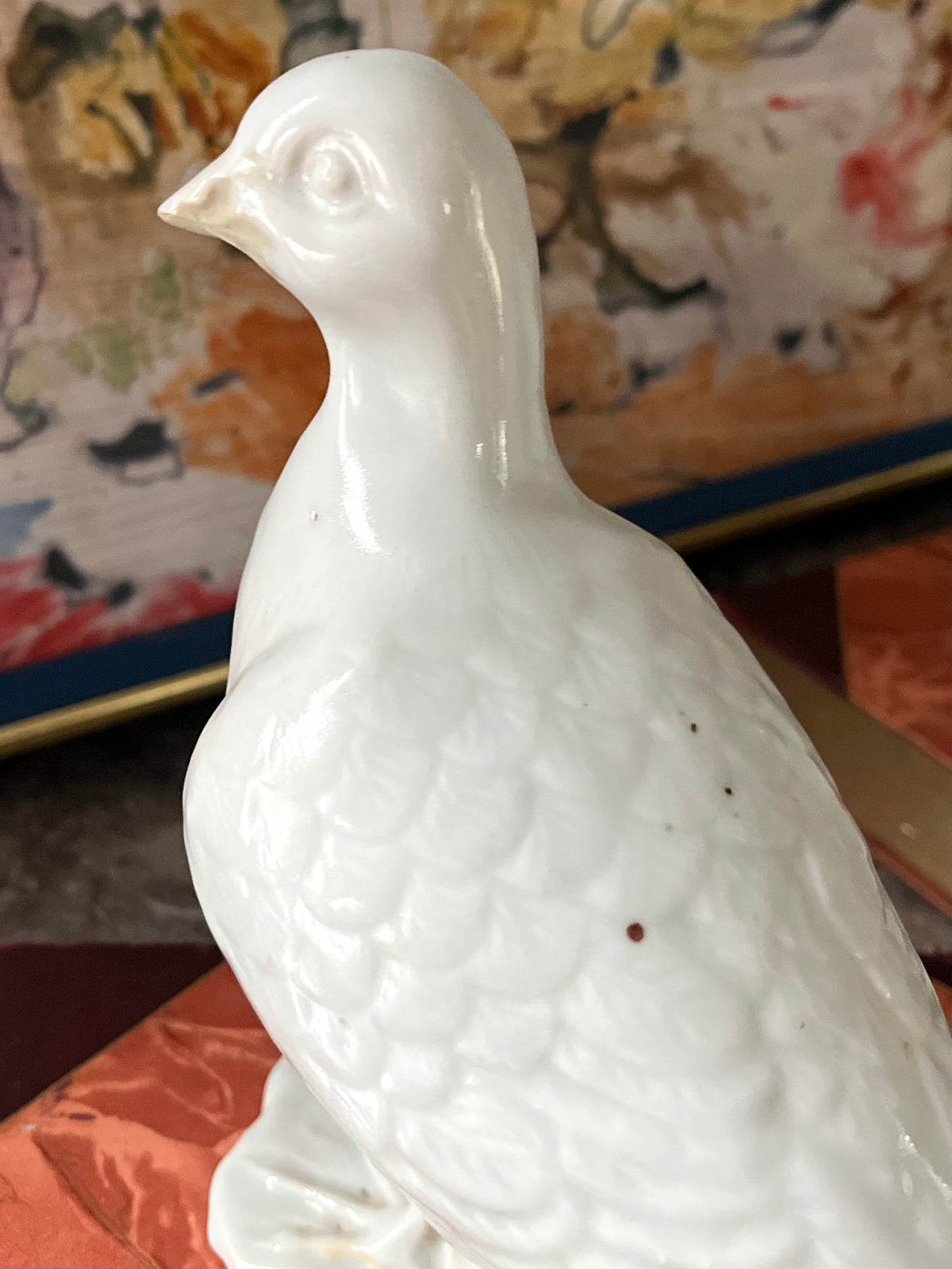Live 09/29 Historic Estate Pair of Chinese Export White Glazed Porcelain Doves on Rockwork, Late Qing to Republic Period