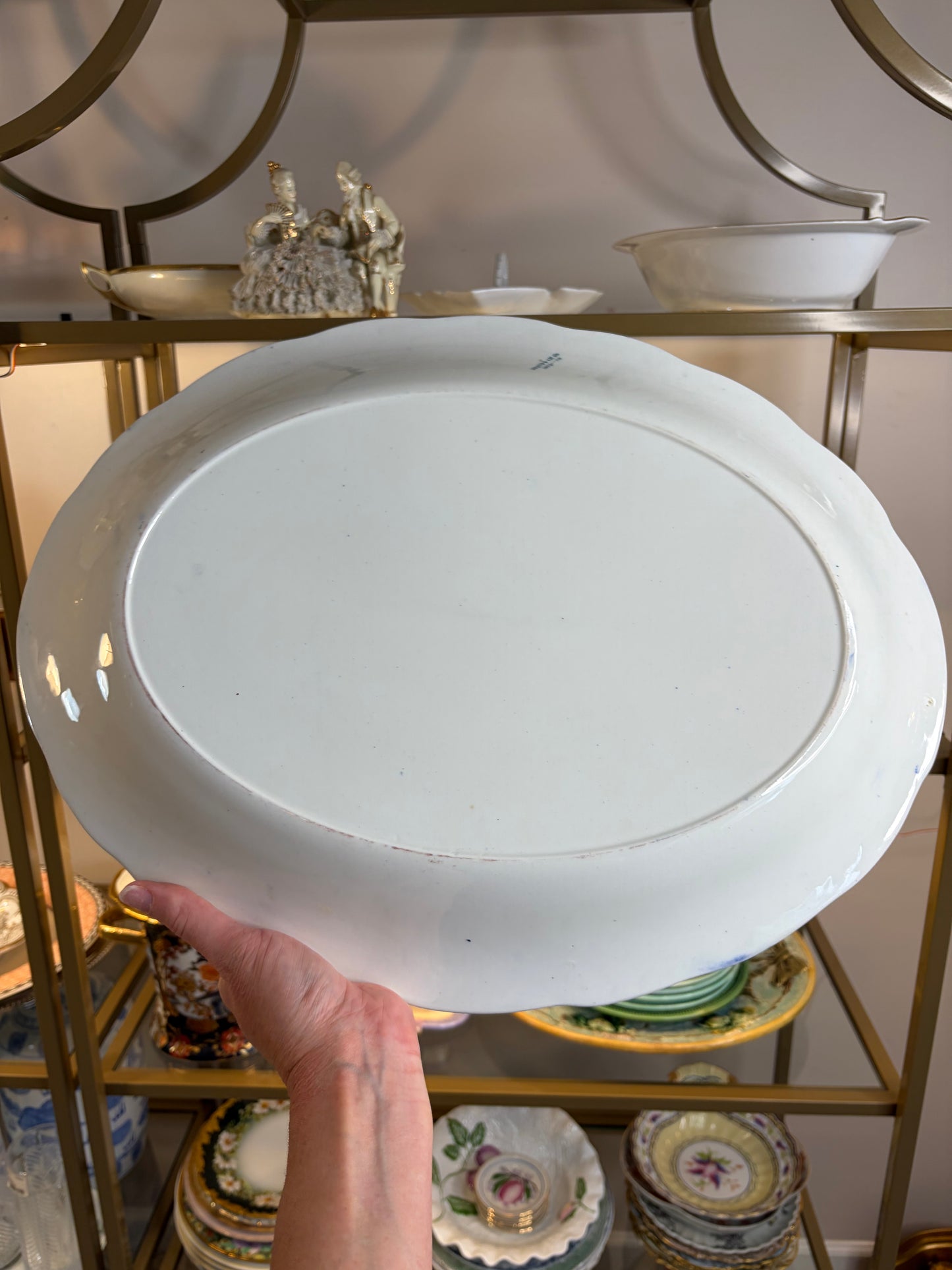 Stunning antique teal green large transferware platter!