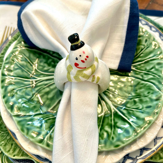 Set of 6 holiday snowman napkin ring holders