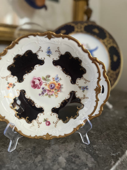 Elegant Rosenthal Echt-Kobalt Pierced Handle Dessert Dish | Cobalt & Gold Floral Porcelain | West Germany