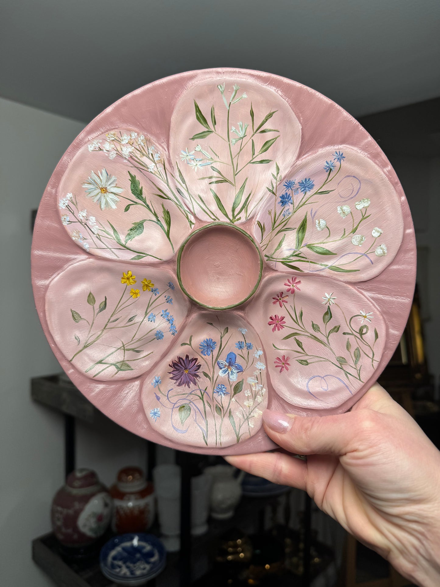 Hand painted oyster plate floral