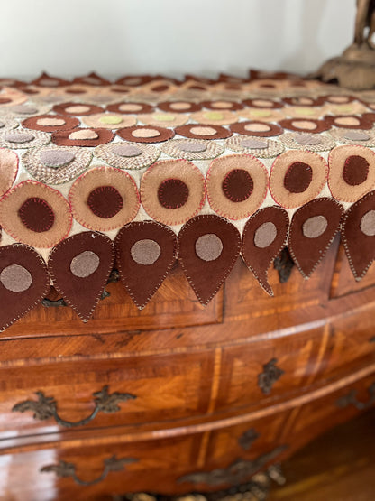 Original Antique 19th Century Hand-Stitched Wool Penny Rug Table Cover | Folk Art Textile
