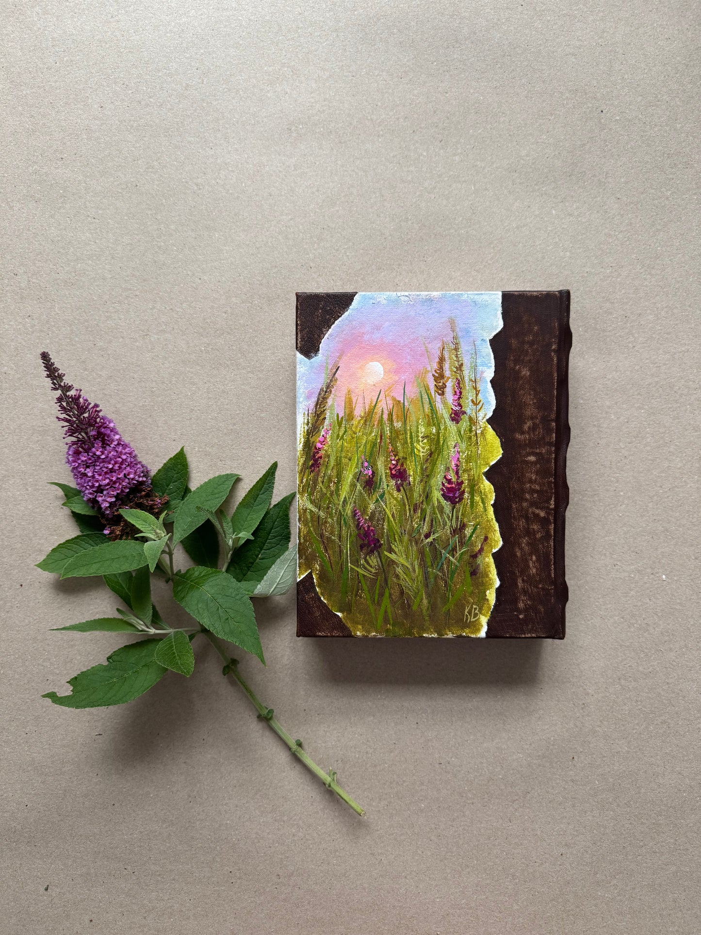 Original art hand made, hand painted leather bound journal 6x8”