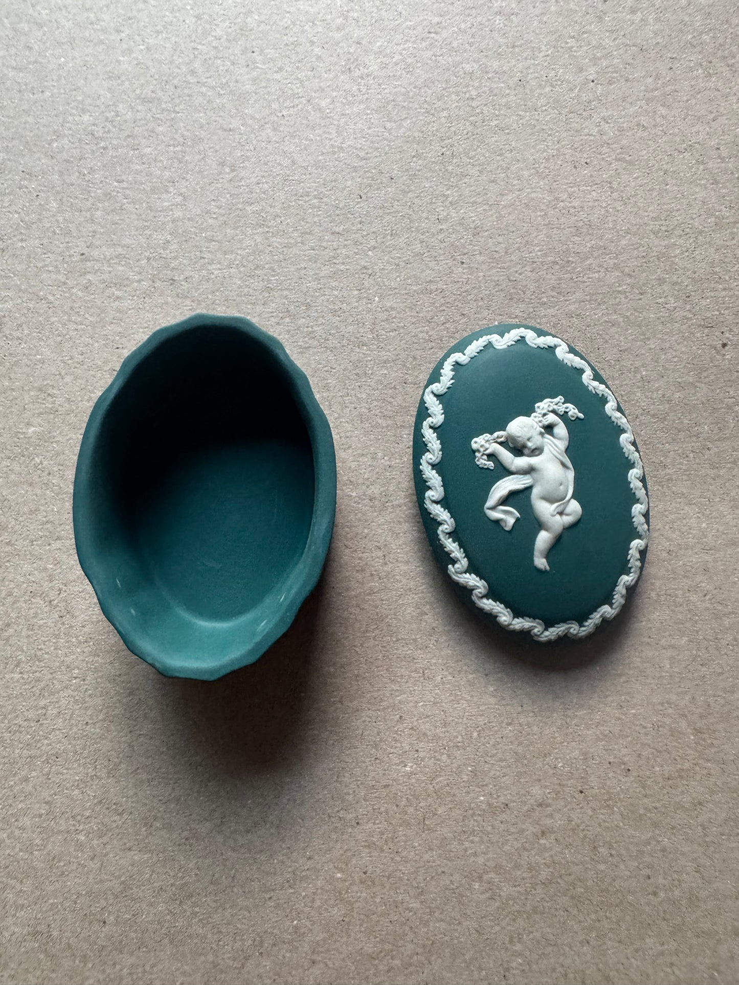 Cherub teal trinket box Wedgwood 3x2x1.5”