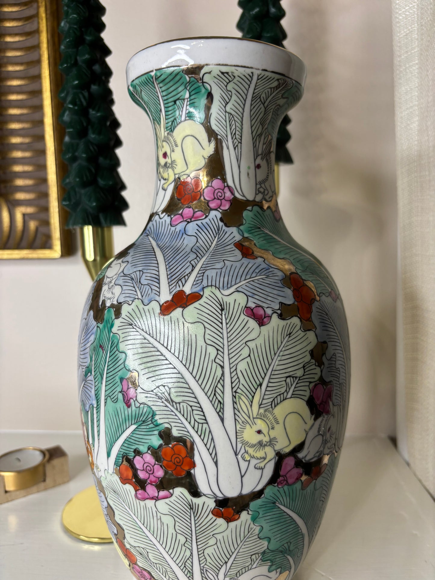 Gorgeous Bok Choy 12 1/4” Vase with bunnies!