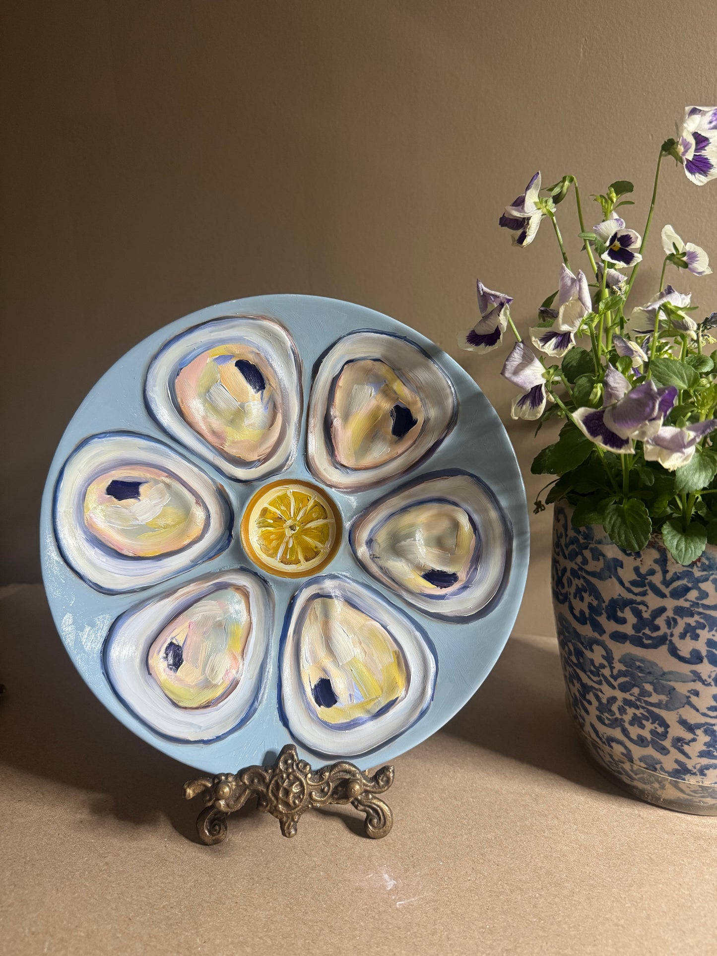 Live 06/29 Hand painted decorative oyster plate 9”