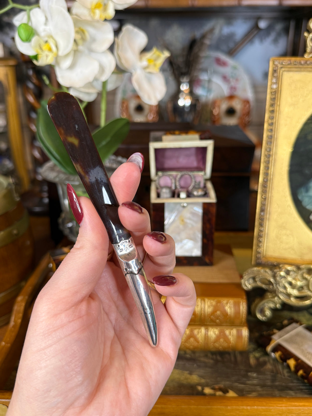 Antique Levi & Salaman Sterling Silver & Tshell 🐢🤎 Page Turner | Birmingham Hallmarks | 5.5”