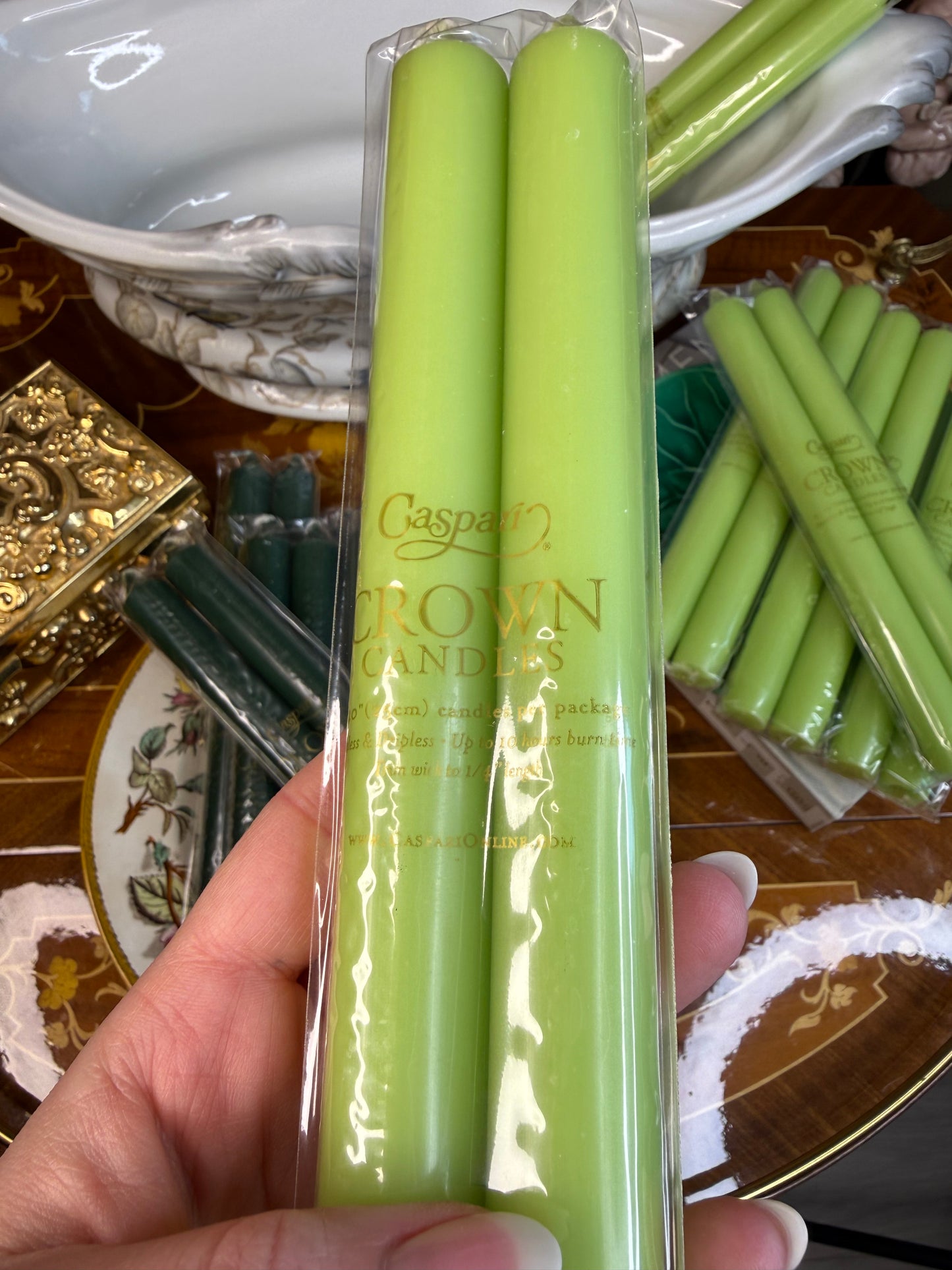 Caspari Straight Taper 10" Candles in Spring Green (2) Candles Per Package
