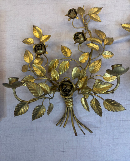 Stunning floral gold sconces pair!