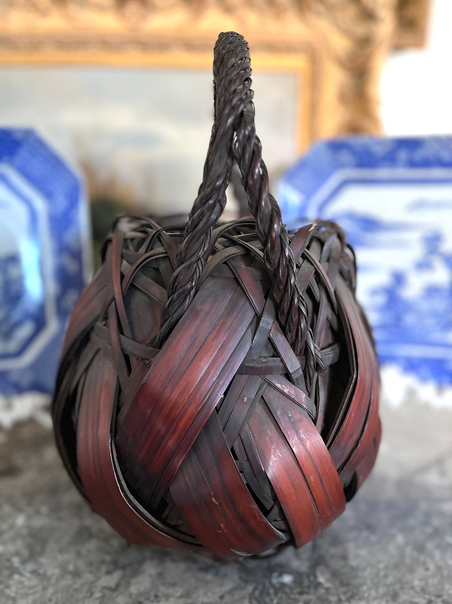 Sculptural Antique Japanese Bamboo Ikebana (Flower) Basket