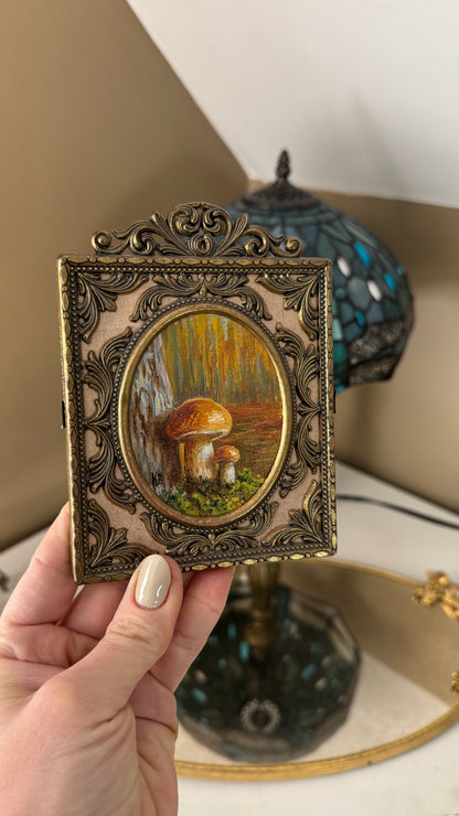 Day 9 challenge fall scene mushrooms original oil painting