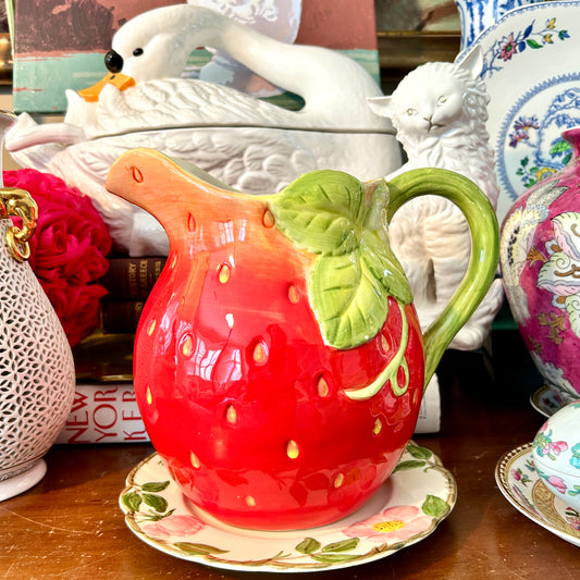 Vintage strawberry botanical floral pitcher or vases