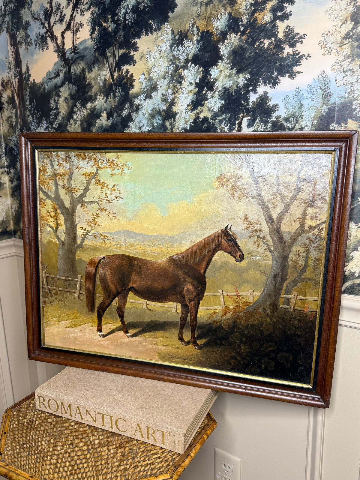 Attributed to John E. Ferneley Sr. English Thoroughbred Horse Portrait Oil Painting, c. 1848–1860 | Framed: 20.75” H × 26.75” W