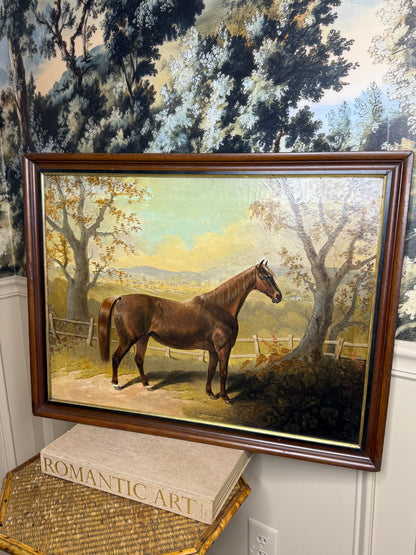 Attributed to John E. Ferneley Sr. English Thoroughbred Horse Portrait Oil Painting, c. 1848–1860 | Framed: 20.75” H × 26.75” W